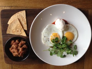 Breakfast bread and eggs on a plate